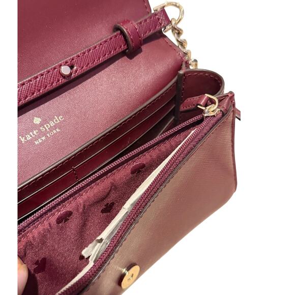 KATE SPADE New York Leather Crossbody Bag Burgundy Classic Structured Womens - Picture 12 of 12